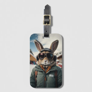 Whimsical Snowboarden Bunny Bagagelabel