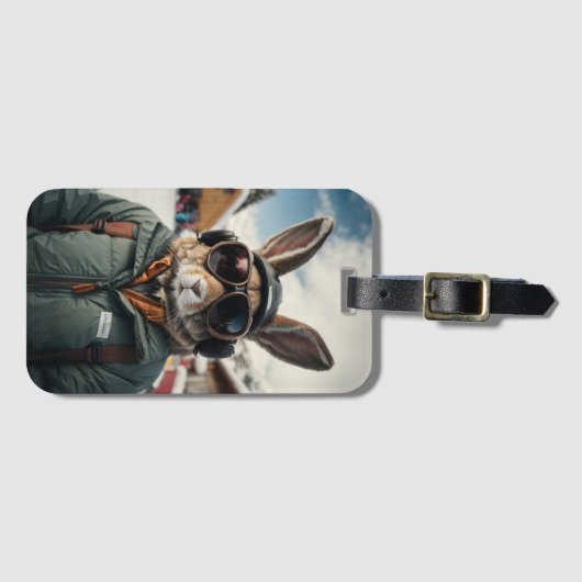 Whimsical Snowboarden Bunny Bagagelabel (Voorkant (horizontaal))