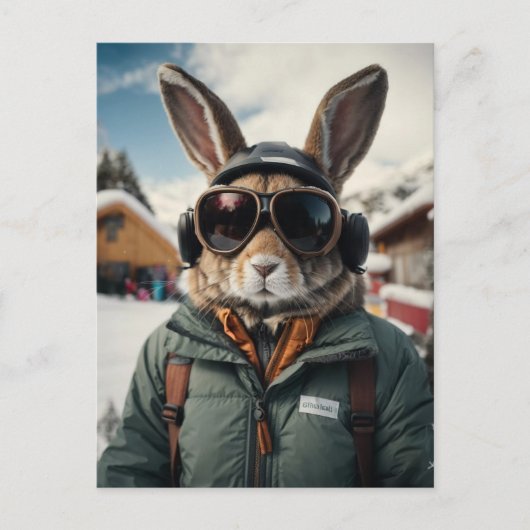Whimsical Snowboarden Bunny Briefkaart (Voorkant)