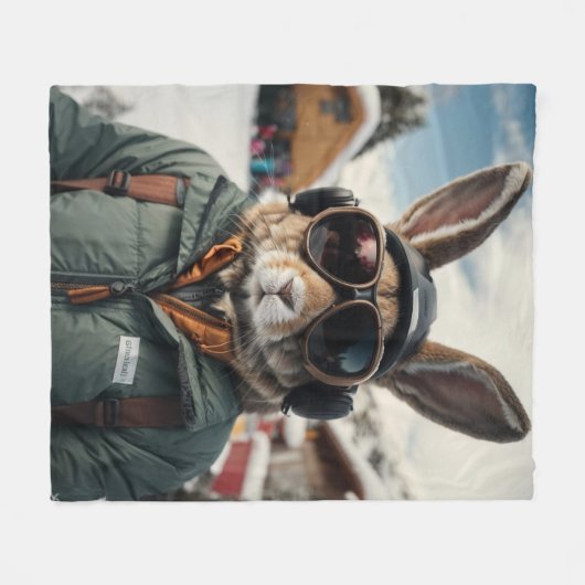 Whimsical Snowboarden Bunny Fleece Deken (Voorkant (Horizontaal))