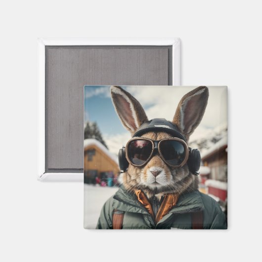 Whimsical Snowboarden Bunny Magneet (Voorkant / Achterkant)