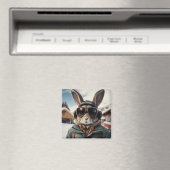 Whimsical Snowboarden Bunny Magneet (Insitu (Vaatwasser))