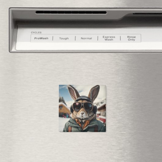 Whimsical Snowboarden Bunny Magneet (Insitu (Vaatwasser))