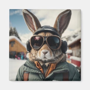 Whimsical Snowboarden Bunny Magneet