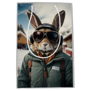 Whimsical Snowboarden Bunny Medium Cadeauzakje