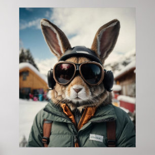 Whimsical Snowboarden Bunny Poster