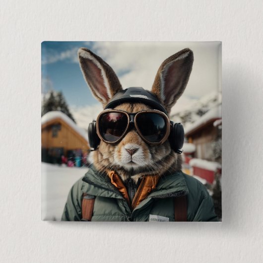Whimsical Snowboarden Bunny Vierkante Button 5,1 Cm (Voorkant)