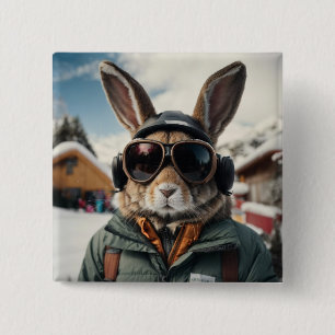 Whimsical Snowboarden Bunny Vierkante Button 5,1 Cm