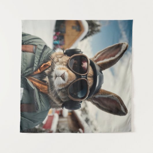 Whimsical Snowboarden Bunny Wandkleed (Voorkant (horizontaal))