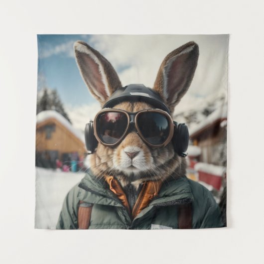 Whimsical Snowboarden Bunny Wandkleed (Voorkant)