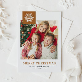 Whimsical Snowflake Burnt Orange Christmas Photo Feestdagenkaart