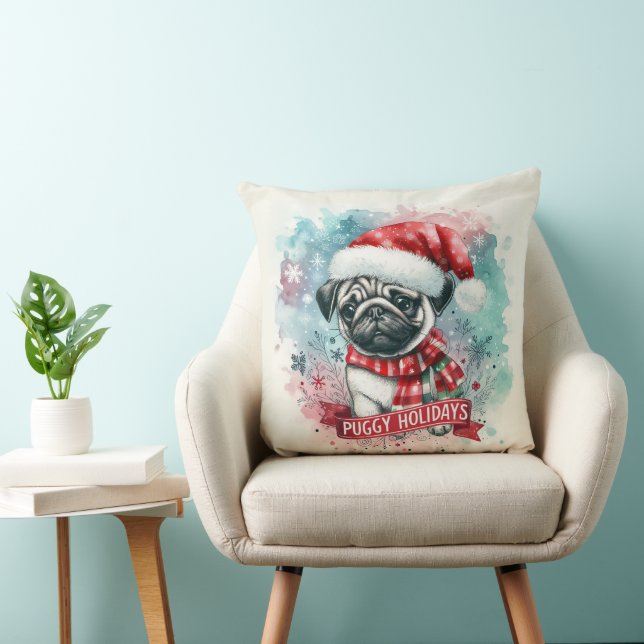 Whimsical Snowflake - Charmant Pug Dog Christmas Kussen (Stoel)