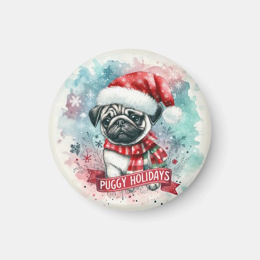 Whimsical Snowflake - Charmant Pug Dog Christmas Magneet (Voorkant)