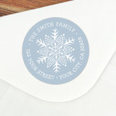 Whimsical snowflake dusty blue return address ronde sticker