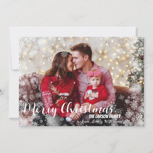 Whimsical Snowflake Lijst Kerstmis Fotokaart Feestdagenkaart (Voorkant)