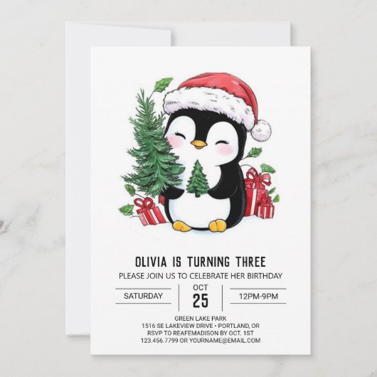 Whimsical Snowflake Penguin Digitale Verjaardag Kaart (Voorkant)