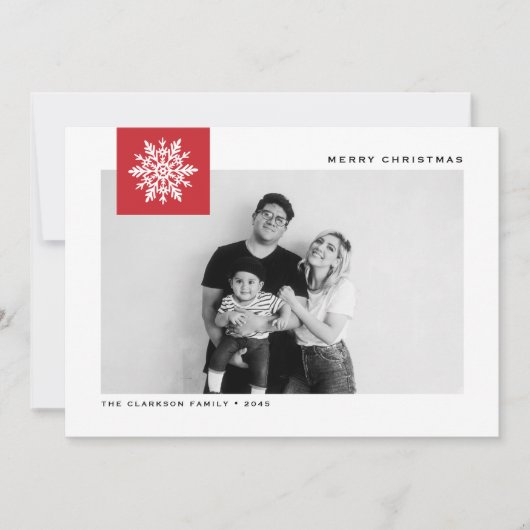 Whimsical Snowflake Red Merry Christmas Photo Feestdagenkaart (Voorkant)