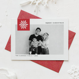 Whimsical Snowflake Red Merry Christmas Photo Feestdagenkaart