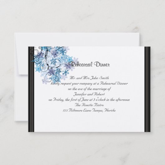 Whimsical Snowflake Tree Posh Wedding Rehearsal Kaart (Voorkant)
