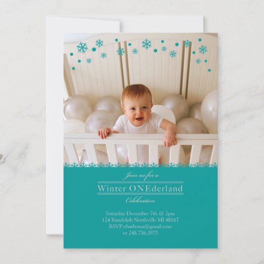 Whimsical Snowflakes Birthday Photo Invitation Kaart (Voorkant)