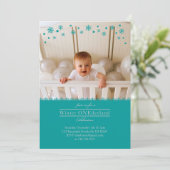 Whimsical Snowflakes Birthday Photo Invitation Kaart (Staand voorkant)