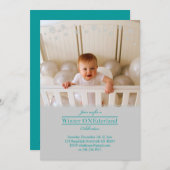 Whimsical Snowflakes Birthday Photo Invitation Kaart (Voorkant / Achterkant)