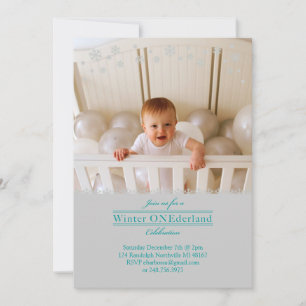 Whimsical Snowflakes Birthday Photo Invitation Kaart
