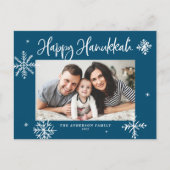 Whimsical Snowflakes Blue Happy Hanukkah Foto Feestdagenkaart (Voorkant)
