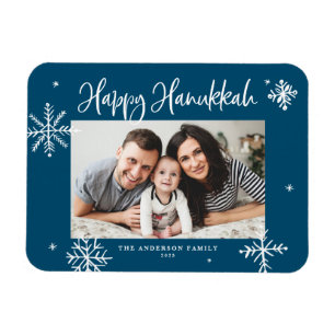 Whimsical Snowflakes Blue Happy Hanukkah Foto Magneet