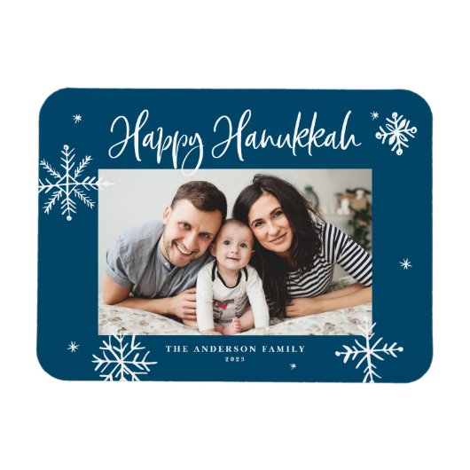 Whimsical Snowflakes Blue Happy Hanukkah Foto Magneet (Horizontaal)
