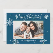 Whimsical Snowflakes Blue Merry-kerstfoto Feestdagenkaart (Voorkant)