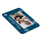 Whimsical Snowflakes Blue Merry-kerstfoto Magneet (Rechterzijde)