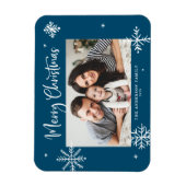 Whimsical Snowflakes Blue Merry-kerstfoto Magneet (Verticaal)