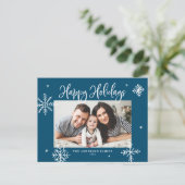 Whimsical Snowflakes Blue Prettige feestdagen Foto (Staand voorkant)