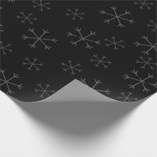 Whimsical Snowflakes Christmas Pattern Black Cadeaupapier (Hoek)
