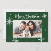 Whimsical Snowflakes Green Merry-kerstfoto Feestdagenkaart (Voorkant)