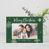 Whimsical Snowflakes Green Merry-kerstfoto Feestdagenkaart (Staand voorkant)