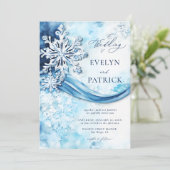 Whimsical Snowflakes Moderne Elegante Winter Weddi Kaart (Staand voorkant)