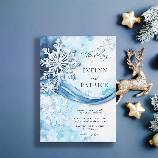 Whimsical Snowflakes Moderne Elegante Winter Weddi Kaart