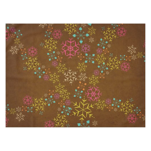 Whimsical Snowflakes op bruine tablet Tafelkleed (Voorkant (Horizontaal))