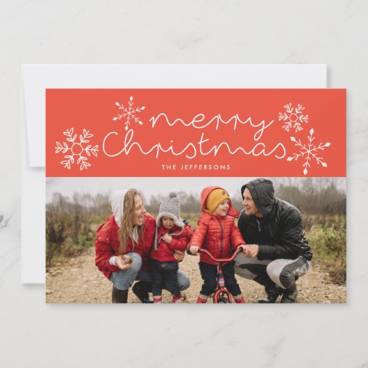 Whimsical Snowflakes Red Kerstfotokaart Feestdagenkaart (Voorkant)