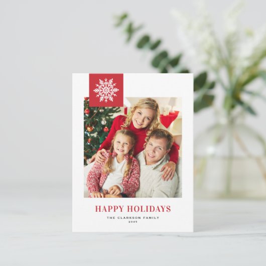 Whimsical Snowflakes Rode Vakantie Foto Briefkaart (Staand voorkant)
