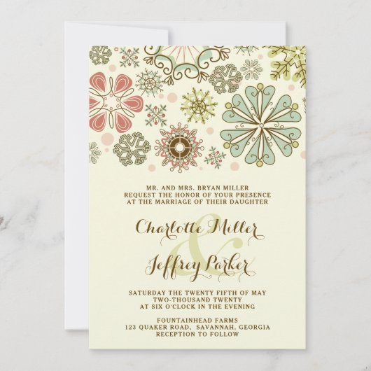 Whimsical Snowflakes Weddenschap Kaart (Voorkant)