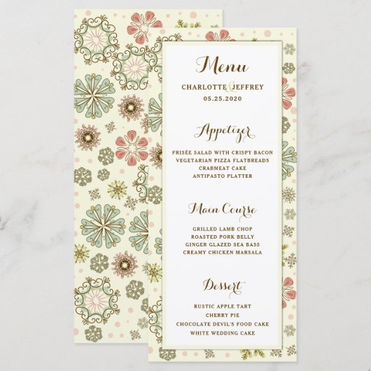 Whimsical Snowflakes Weddenschap Menu (Voorkant / Achterkant)