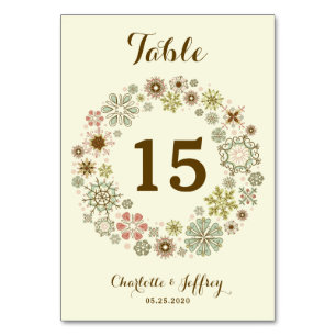Whimsical Snowflakes Wedingstabel Number Kaart