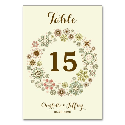 Whimsical Snowflakes Wedingstabel Number Kaart (Voorkant)