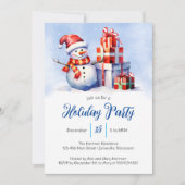 Whimsical Snowman & Cadeaus Holiday Party Feestdagenkaart (Voorkant)