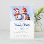 Whimsical Snowman & Cadeaus Holiday Party Feestdagenkaart (Staand voorkant)