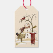 Whimsical Snowman Cardinaal Sleigh Sneeuwboom Cadeaulabel (Voorkant)
