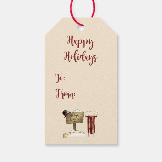 Whimsical Snowman Cardinaal Sleigh Sneeuwboom Cadeaulabel (Achterkant)